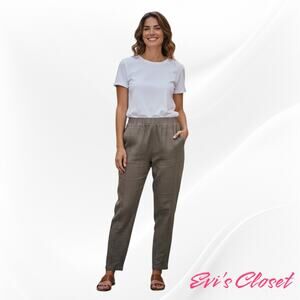 Mia inspiration Linen Blend Pants Relaxed Fit Elastic Waist Band Taupe Sz L